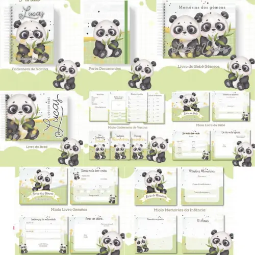 Combo Caderneta e Livros Panda Menino Arquivo Digital