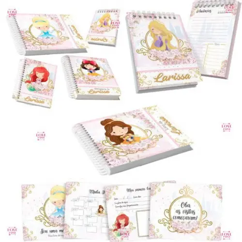 Combo Caderneta e Livros Princesas Cute Arquivo Digital