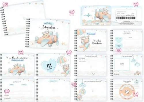 Combo Caderneta e Livros Ursinho Aviador Aquarela Arquivo
