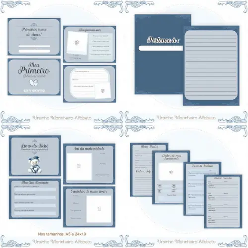 Combo Caderneta e Livros Ursinho Marinheiro Alfabeto Arquivo