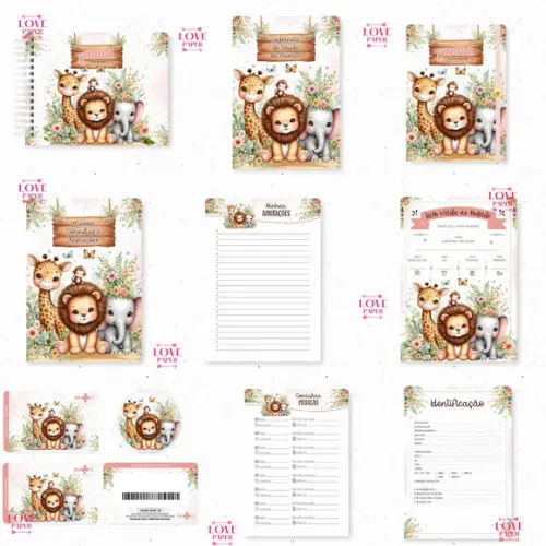 Combo Caderneta Livro Safari Cute Menina Arquivo Digital