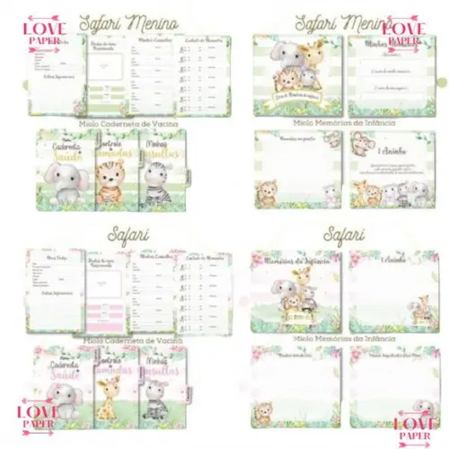Combo Caderneta Livro Safári Menina e Menino Arquivo Digital