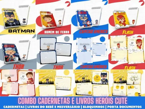 Combo Cadernetas e Livros do Bb Heróis Cute Arquivo Digital