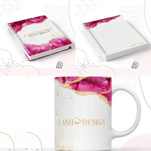 Combo Caderno Bloquinho e Caneca Lash Design Arquivo Digital