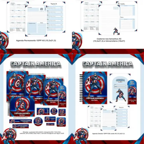 Combo Escolar Capitão América 2026 Arquivo Digital