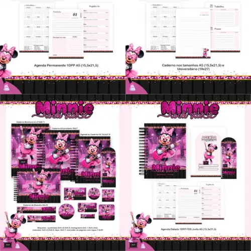 Combo Escolar Minnie Rock Star 2026 Arquivo Digital