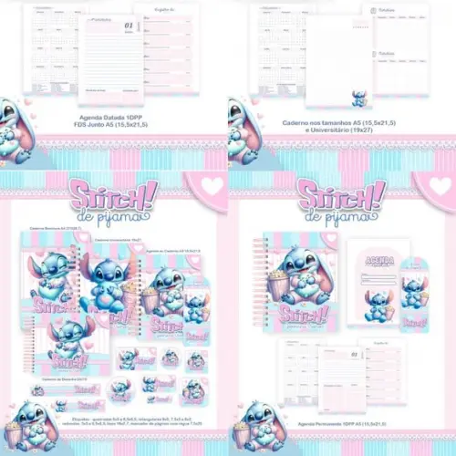 Combo Escolar Stitch de Pijama 2026 Arquivo Digital