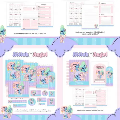 Combo Escolar Stitch e Angel 2026 Arquivo Digital
