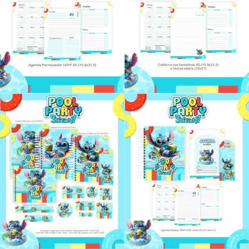 Combo Escolar Stitch Pool Party 2026 Arquivo Digital