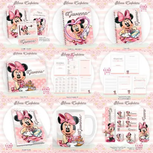 Combo Escolar+combo Saúde Minnie Confeiteira Arquivo Digital