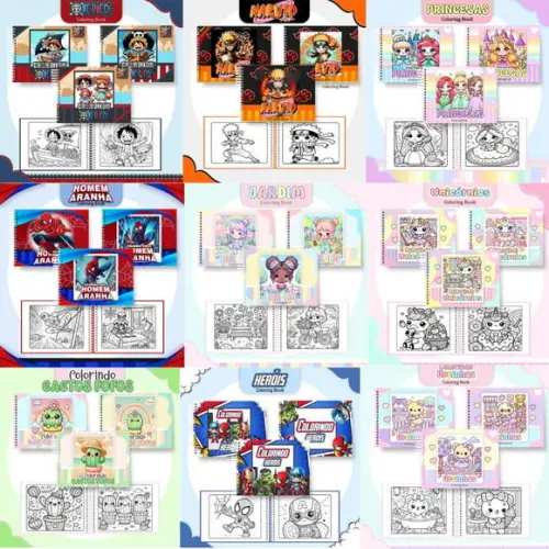 Combo Livros de Colorir 9 Temas Arquivo Digital