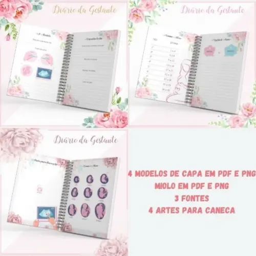 Diário Gestante + Arte para Caneca - Arquivo Digital