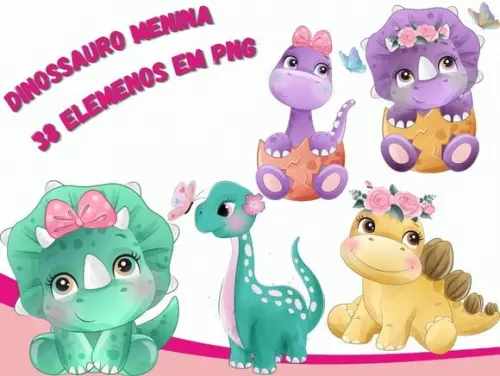 Dinossauro Menina Aquarelado - Arquivo Digital
