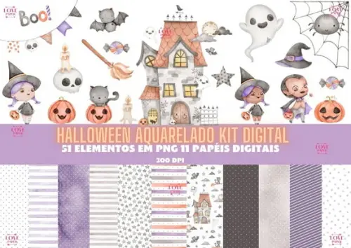 Halloween Aquarelado Kit Digital