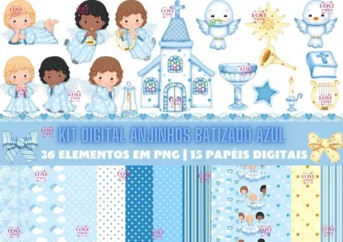 Kit Digital Anjinhos Batizado Azul