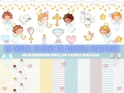 Kit Digital Anjinho em Aquarela Scrapbook