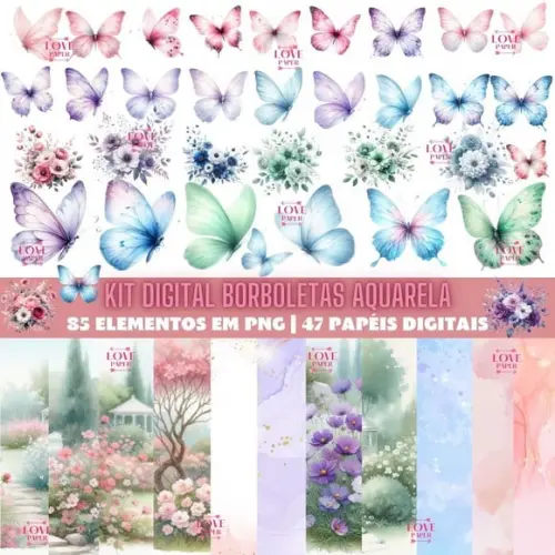 Kit Digital Borboletas Aquarela