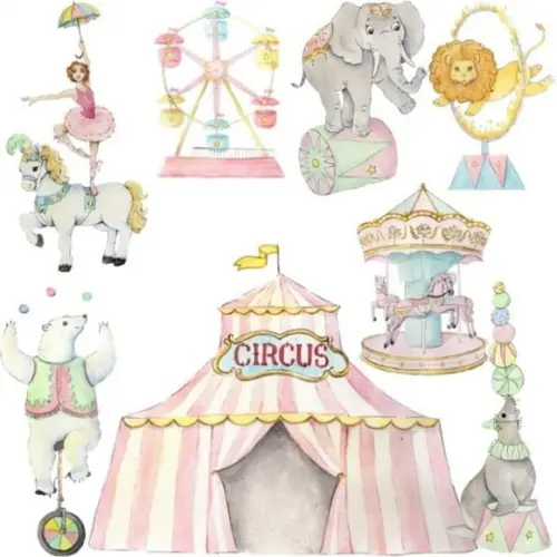 Kit Digital Circo Vintage Aquarela Rosa e Azul