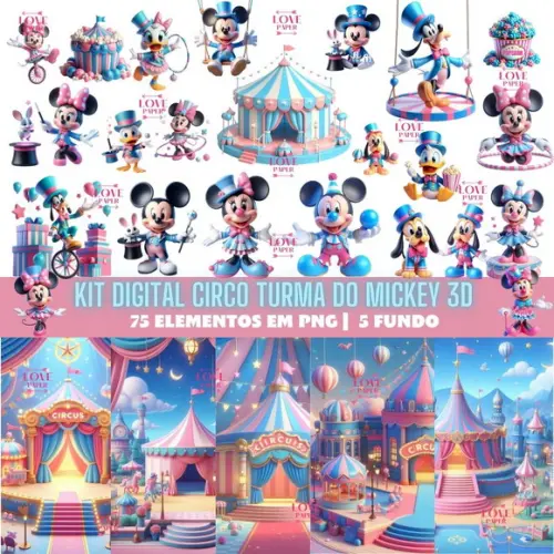 Kit Digital Circo Turma do Mickey 3d