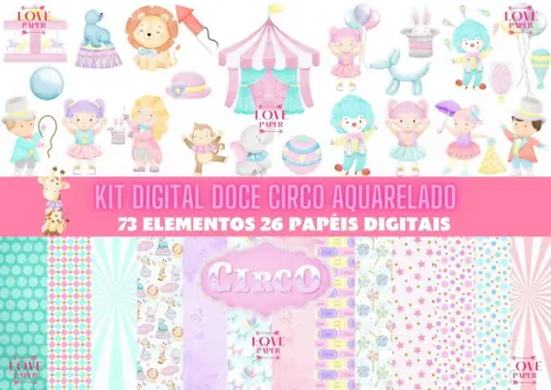 Kit Digital Doce Circo Aquarelado