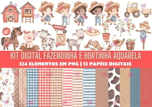 Kit Digital Fazendinha e Hortinha Aquarela