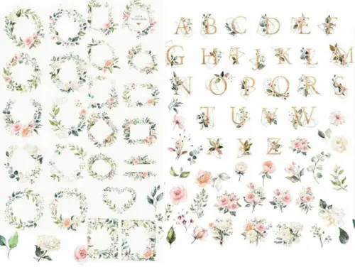 Kit Digital Floral com Alfabeto
