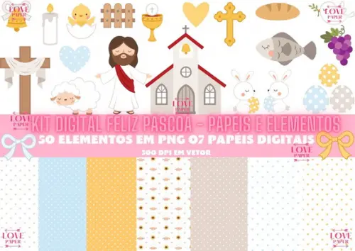 Kit Digital Feliz Páscoa - Papéis e Elementos