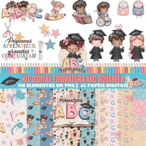 Kit Digital Formatura Abc Aquarela
