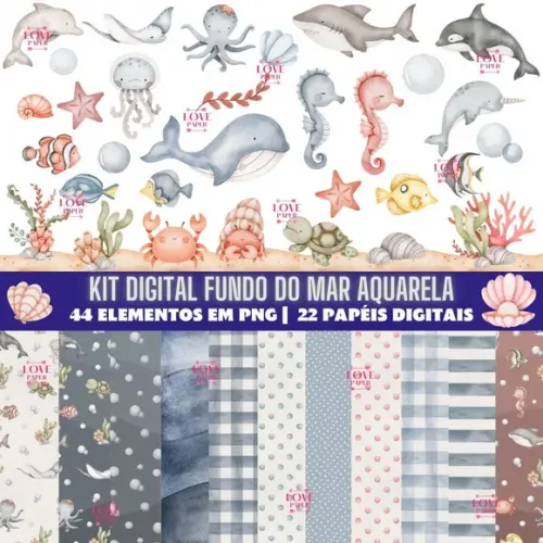 Kit Digital Fundo do Mar Aquarela
