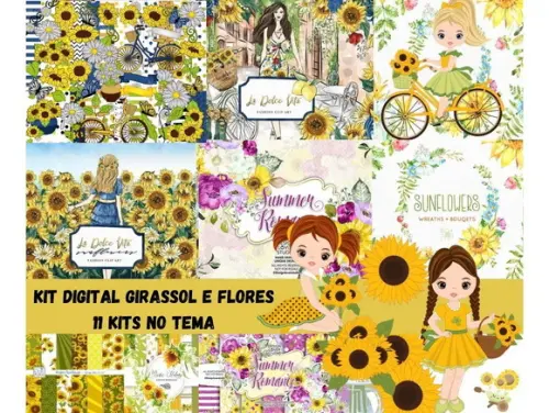 Kit Digital Girassóis e Flores Scrapbook