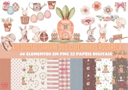 Kit Digital Jardim dos Coelhinhos Aquarela
