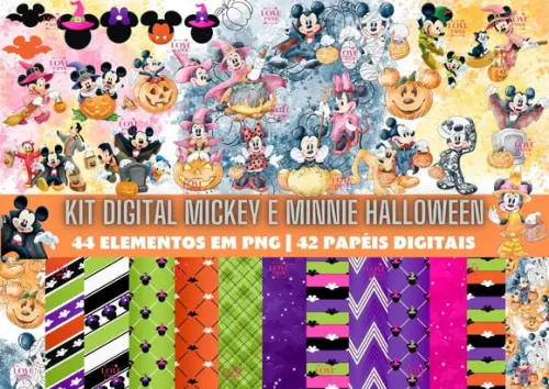 Kit Digital Mickey e Minnie Halloween Aquarela
