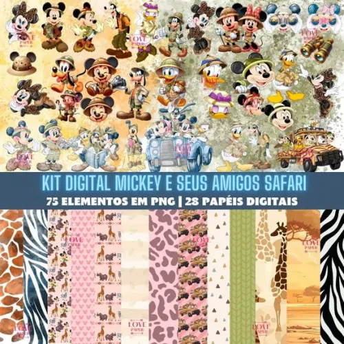 Kit Digital Mickey e Seus Amigos Safari