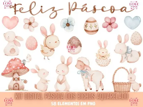 Kit Digital Páscoa dos Bichos Aquarelado