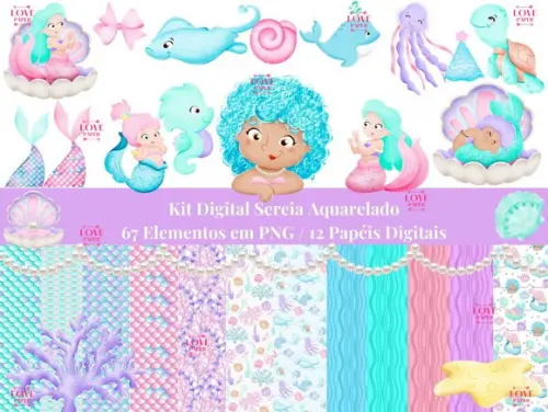 Kit Digital Sereia Aquarelado