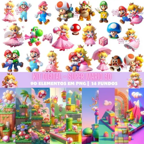 Kit Digital Super Mario e Princesa Peach 3d