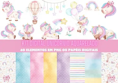Kit Digital Unicórnio Aquarelado