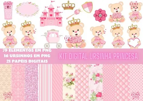 Kit Digital Ursinha Princesa
