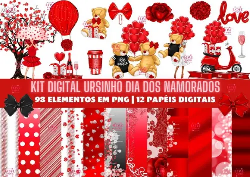 Kit Digital Ursinho Dia dos Namorados