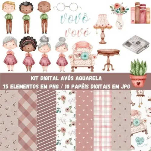 Kit Digital Vovô e Vovó Aquarelado