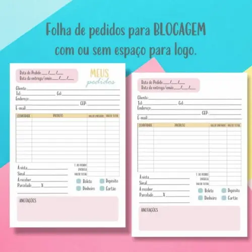 Kit Folha de Pedidos - Arquivo Digital