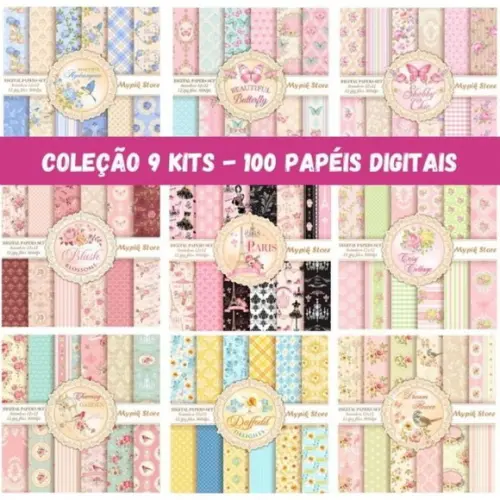 Kit Floral Luxo - 100 Papéis Digitais