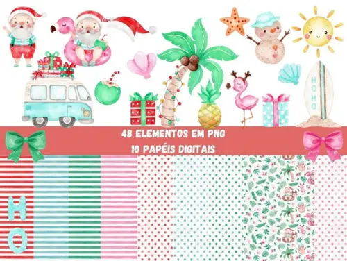 Natal Tropical Aquarela - Kit Digital