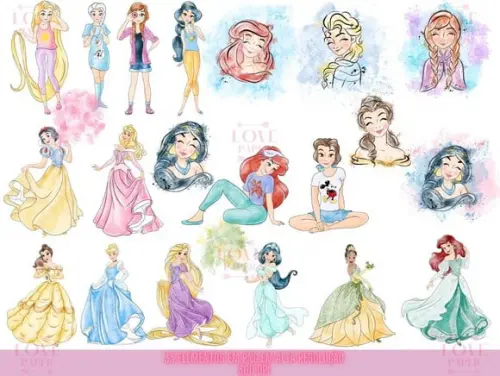 Princesas Disney Aquarela - Cliparts