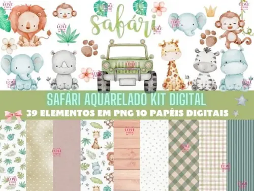 Safári Aquarelado Kit Digital
