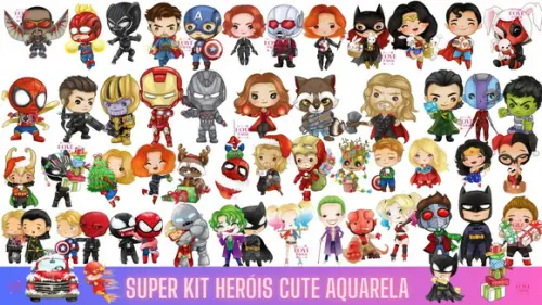 Super Kit Heróis Cute Aquarela