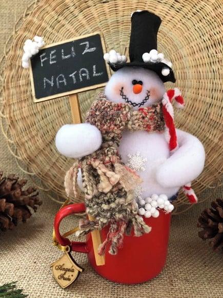 Boneco de Pano Neve na Caneca