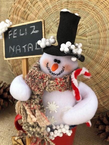 Boneco de Pano Neve na Caneca