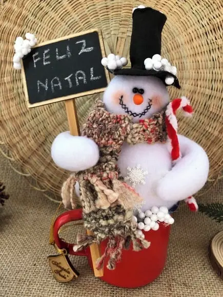 Boneco de Pano Neve na Caneca