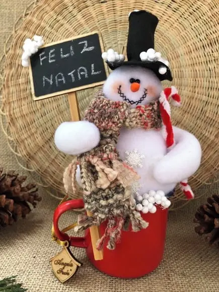 Boneco de Pano Neve na Caneca